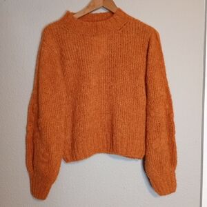 MFH Knits Flower Knit Balloon Sleeves Baby Alpaca Blend Sweater